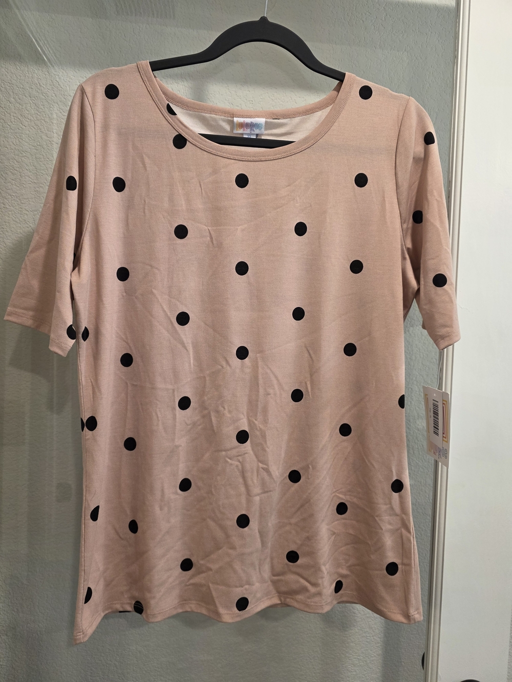 LuLaRoe Blush Pink Top with Black Polka Dots